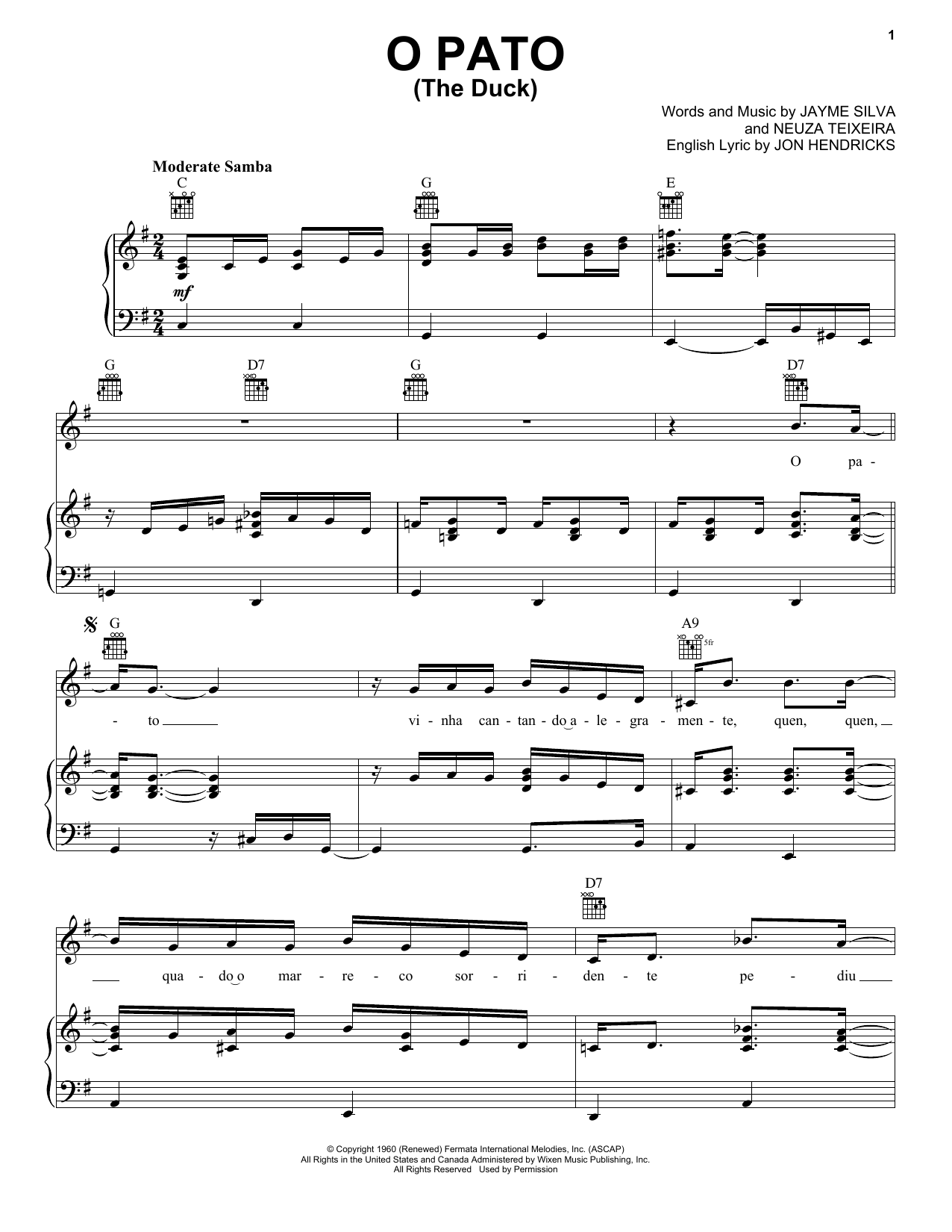 Jon Hendricks O Pato (The Duck) sheet music notes and chords arranged for Real Book – Melody & Chords