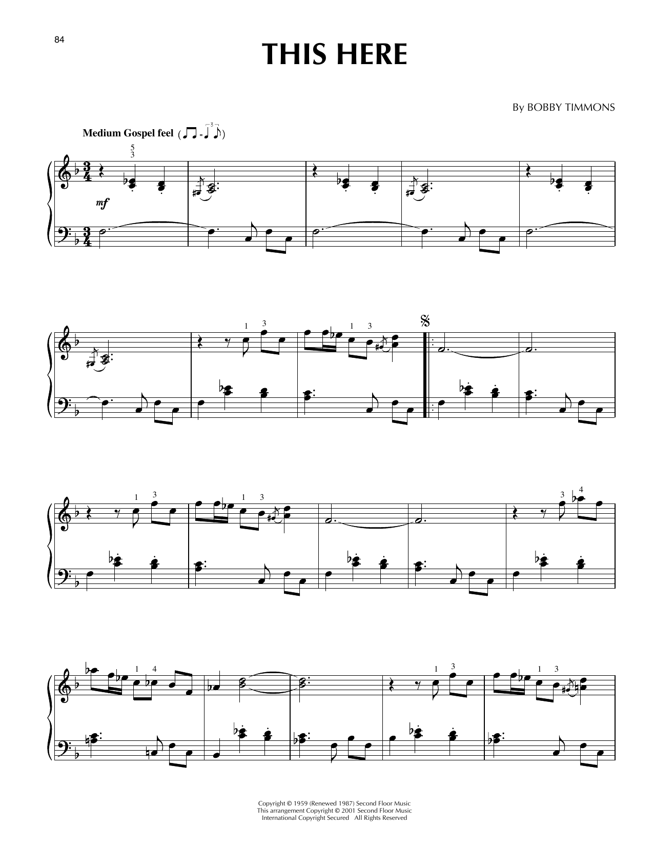 Jon Hendricks This Here (arr. Brent Edstrom) sheet music notes and chords arranged for Piano Solo