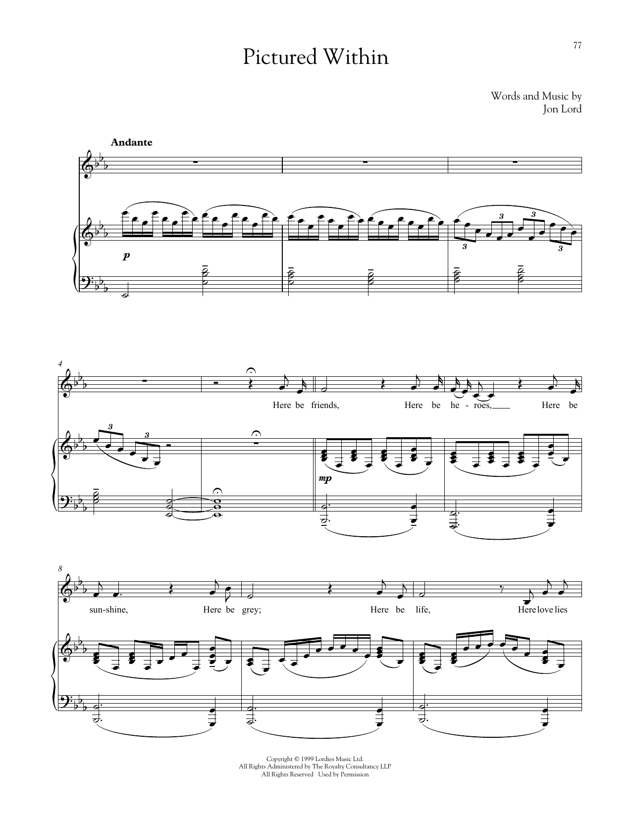 Jon Lord Pictured Within sheet music notes and chords arranged for Piano & Vocal