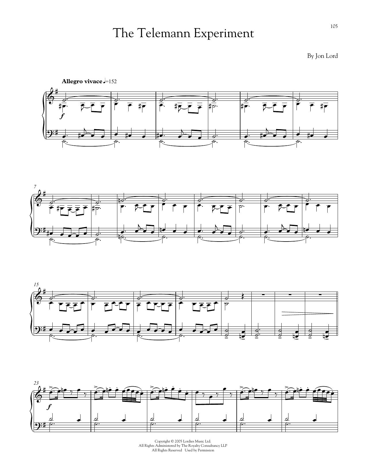 Jon Lord The Telemann Experiment sheet music notes and chords arranged for Piano Solo