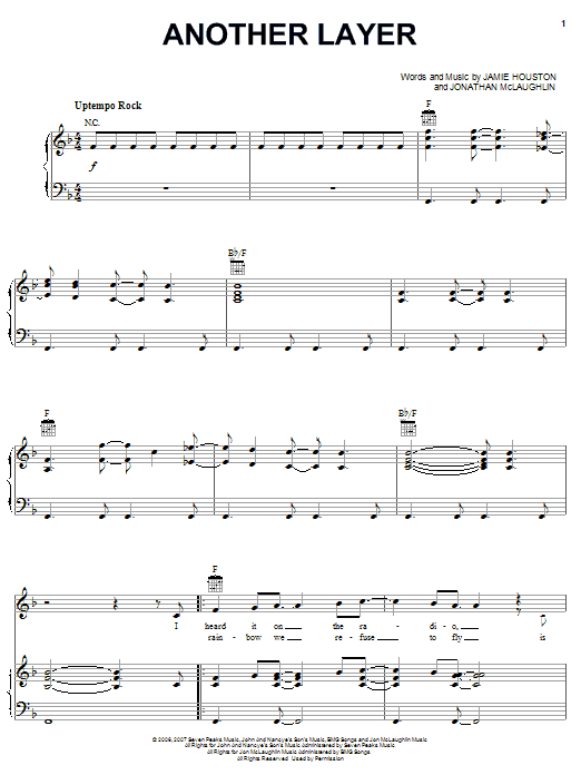 Jon McLaughlin Another Layer sheet music notes and chords arranged for Piano, Vocal & Guitar Chords (Right-Hand Melody)