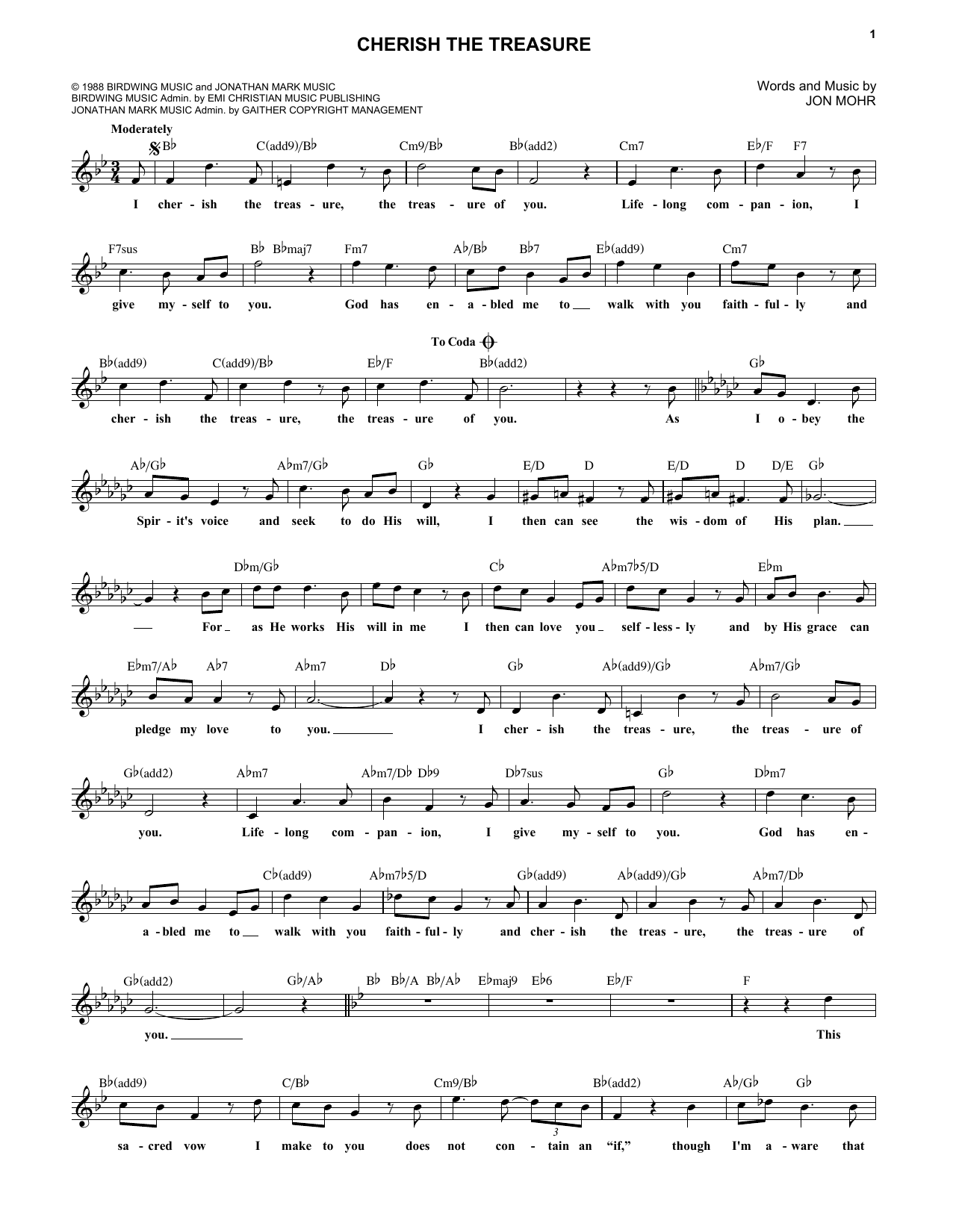 Steve Green Cherish The Treasure sheet music notes and chords arranged for Lead Sheet / Fake Book