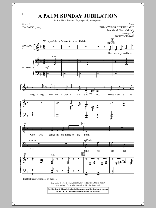 Jon Paige A Palm Sunday Jubilation sheet music notes and chords arranged for Choir
