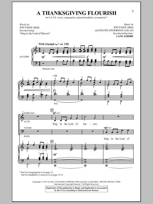 Jon Paige A Thanksgiving Flourish sheet music notes and chords arranged for SATB Choir