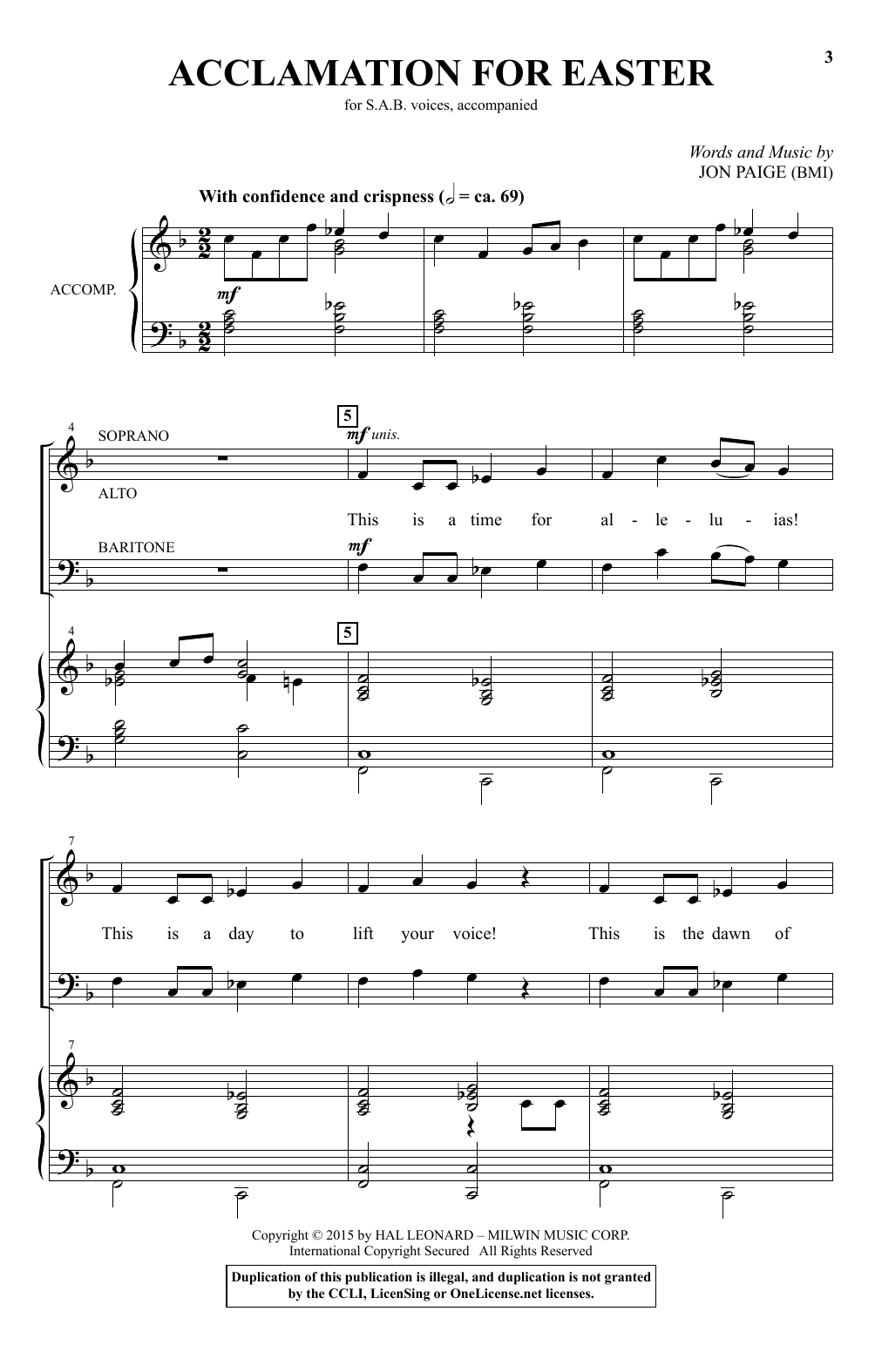 Jon Paige Acclamation For Easter sheet music notes and chords arranged for SAB Choir