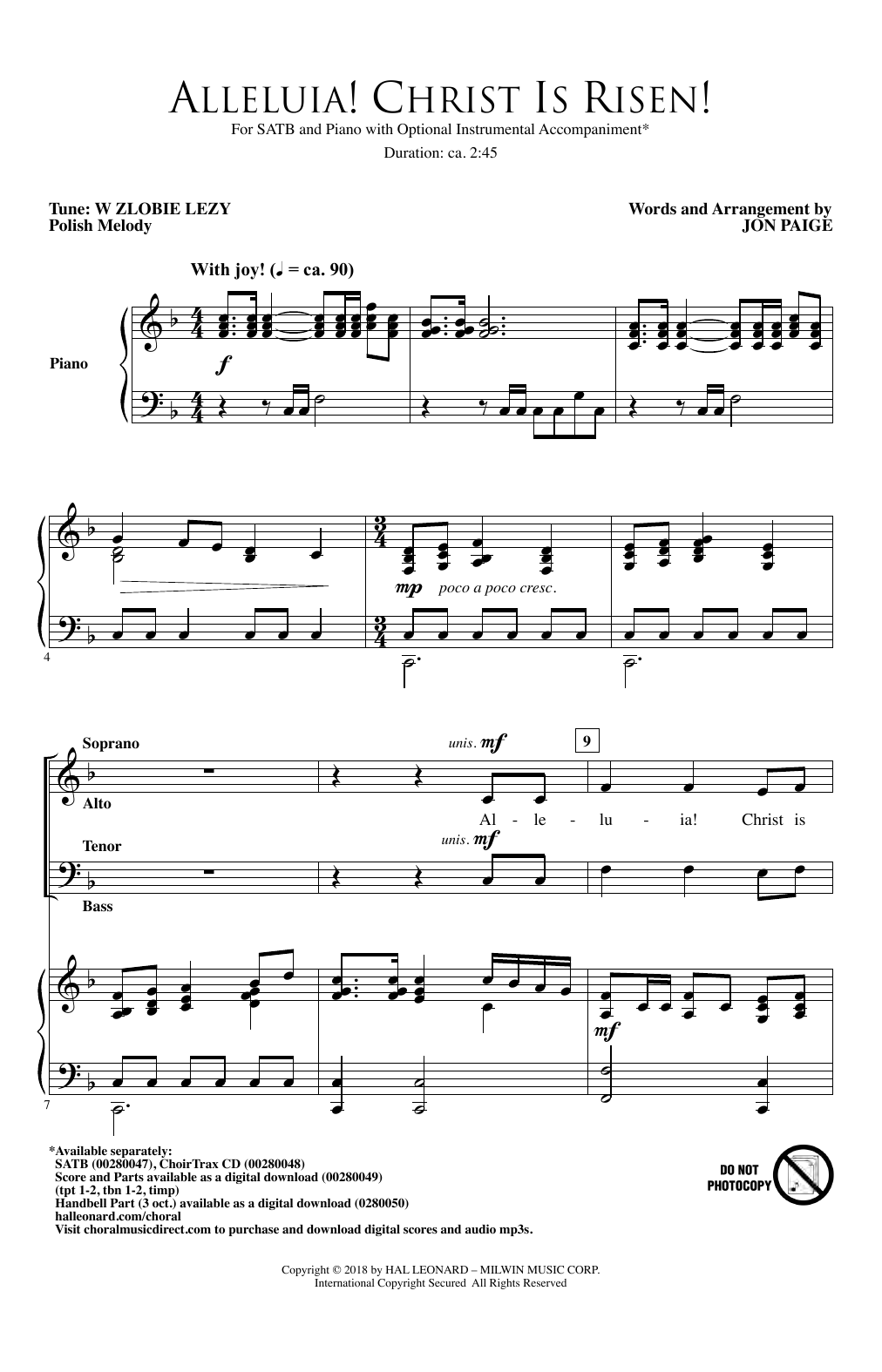 Jon Paige Alleluia! Christ Is Risen! sheet music notes and chords arranged for SATB Choir
