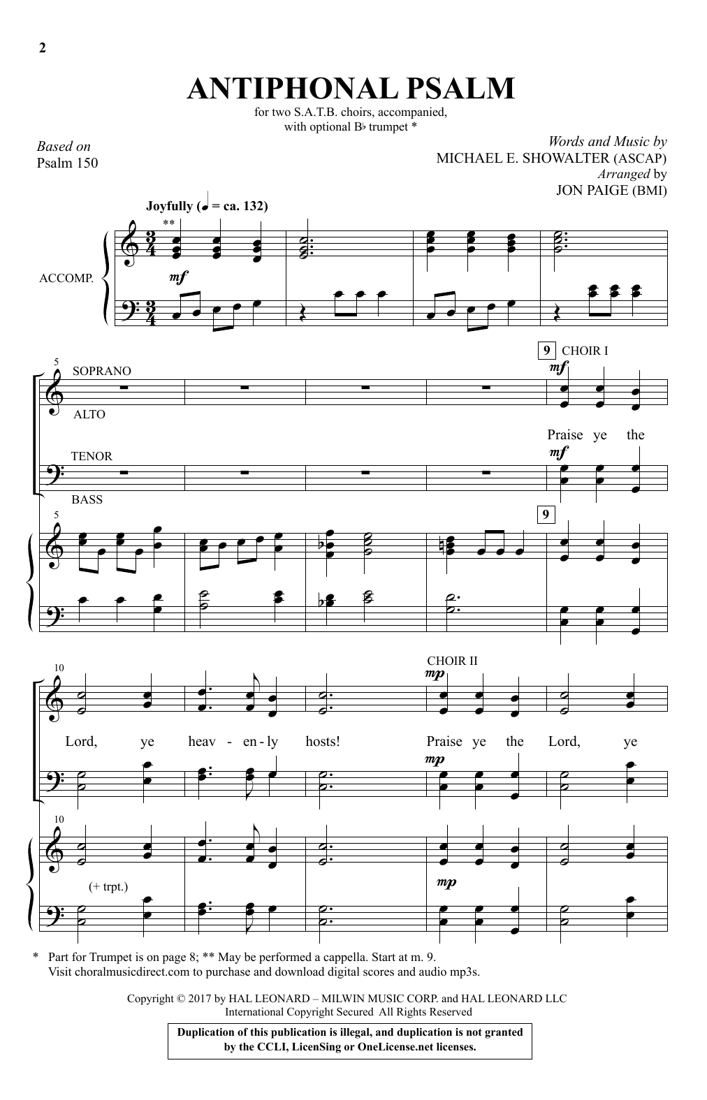 Jon Paige Antiphonal Psalm sheet music notes and chords arranged for SATB Choir
