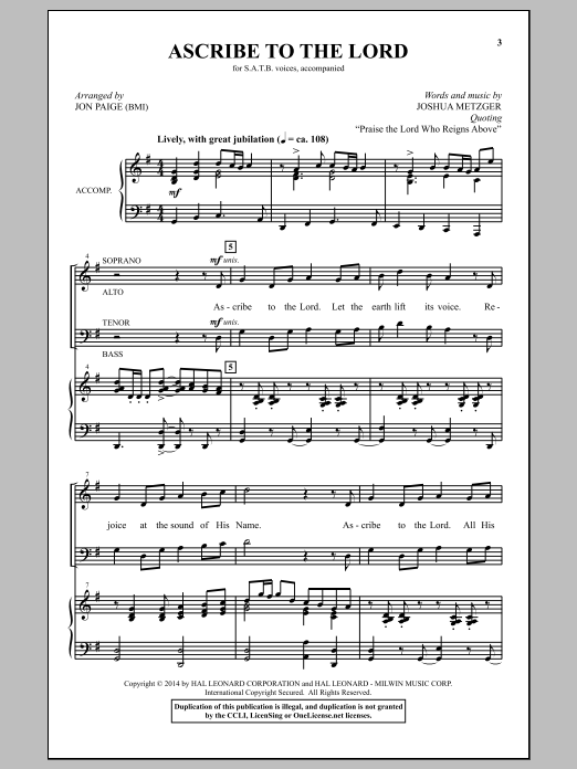 Jon Paige Ascribe To The Lord sheet music notes and chords arranged for SATB Choir