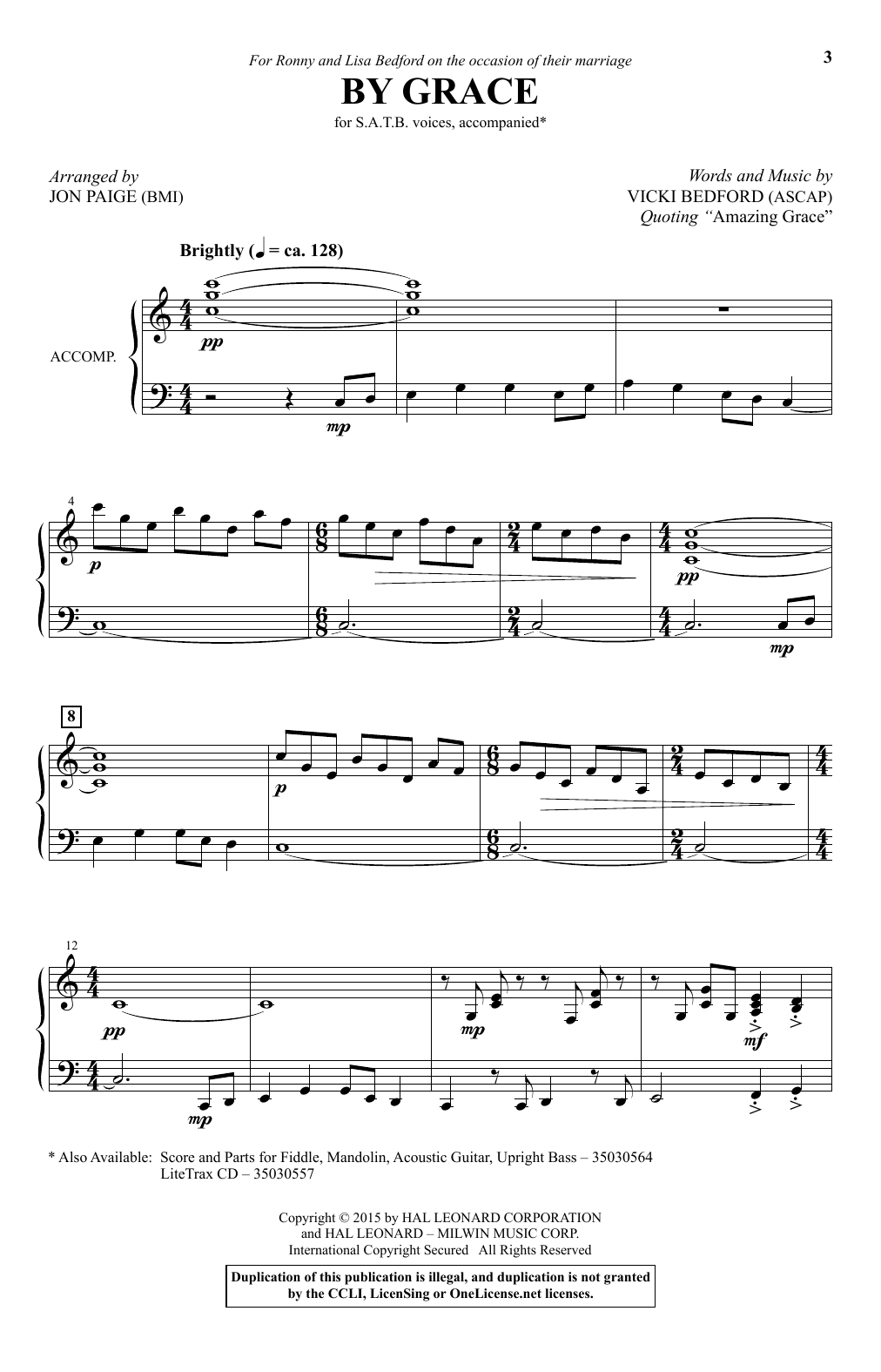 Jon Paige By Grace sheet music notes and chords arranged for SATB Choir