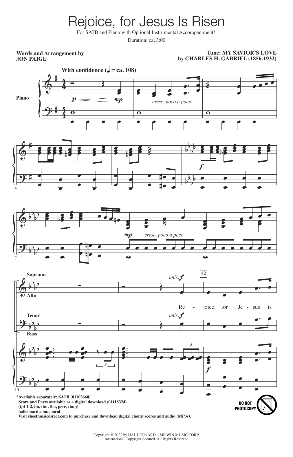 Jon Paige Rejoice, For Jesus Is Risen sheet music notes and chords arranged for SATB Choir