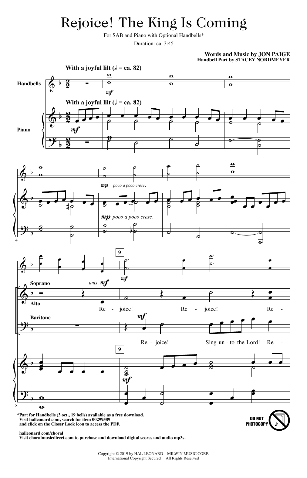 Jon Paige Rejoice! The King Is Coming sheet music notes and chords arranged for SAB Choir