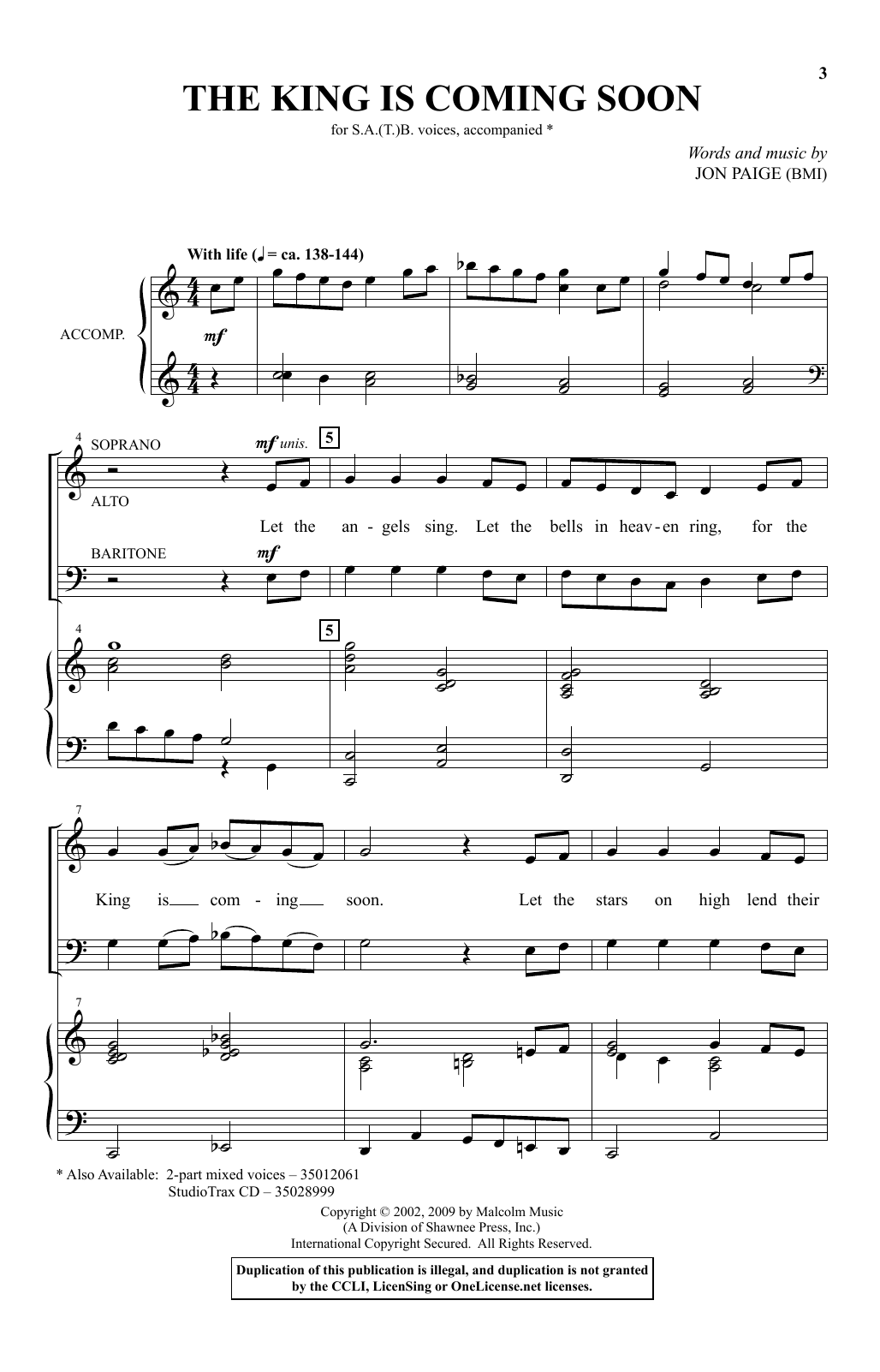 Jon Paige The King Is Coming Soon sheet music notes and chords arranged for SATB Choir