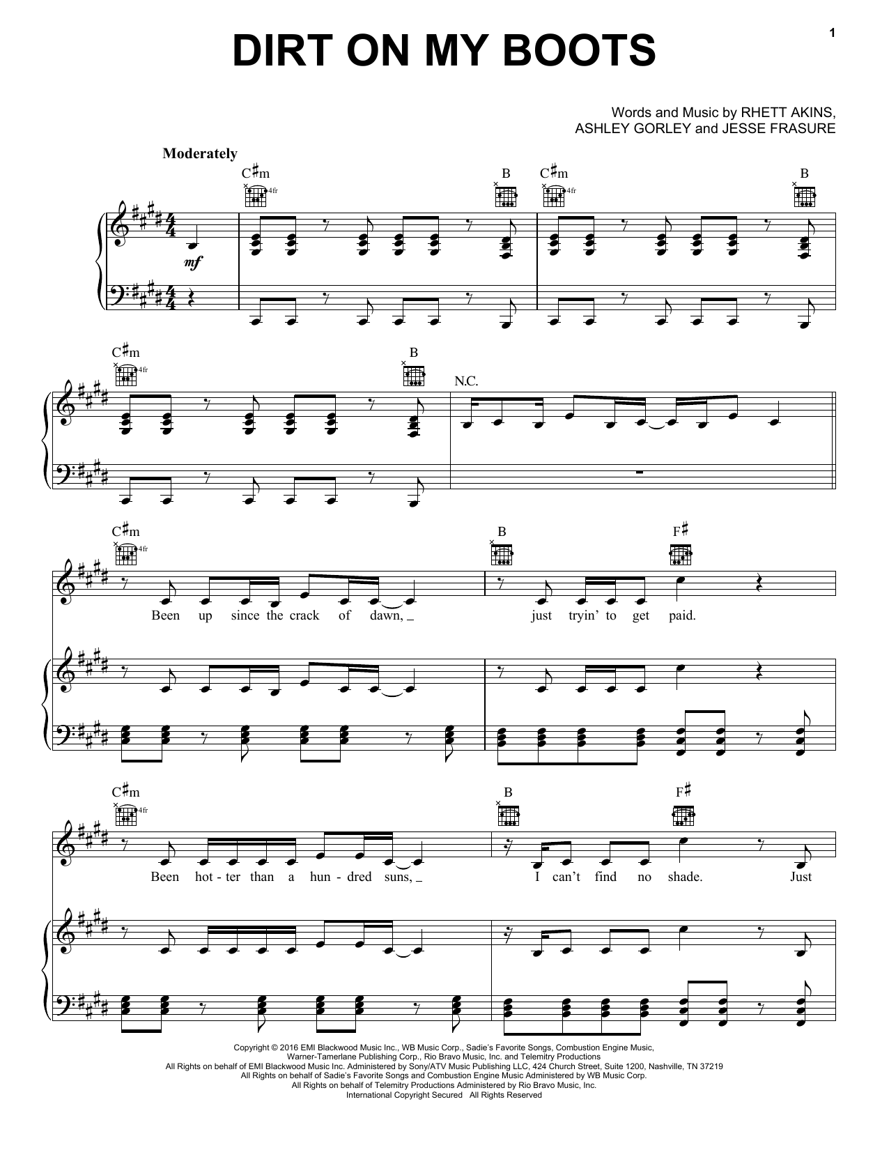 Jon Pardi Dirt On My Boots sheet music notes and chords arranged for Piano, Vocal & Guitar Chords (Right-Hand Melody)