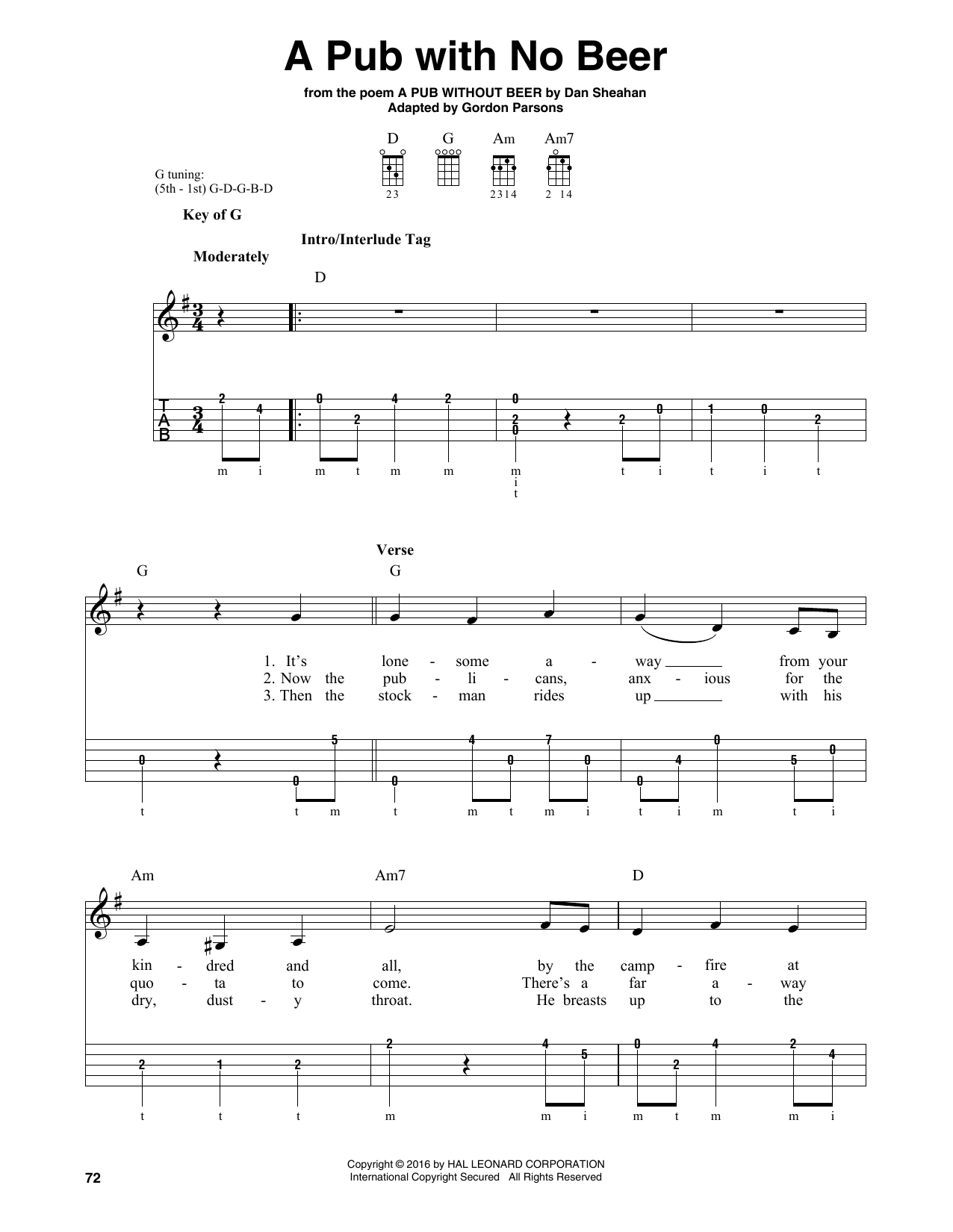 Slim Dusty A Pub With No Beer sheet music notes and chords arranged for Banjo Tab