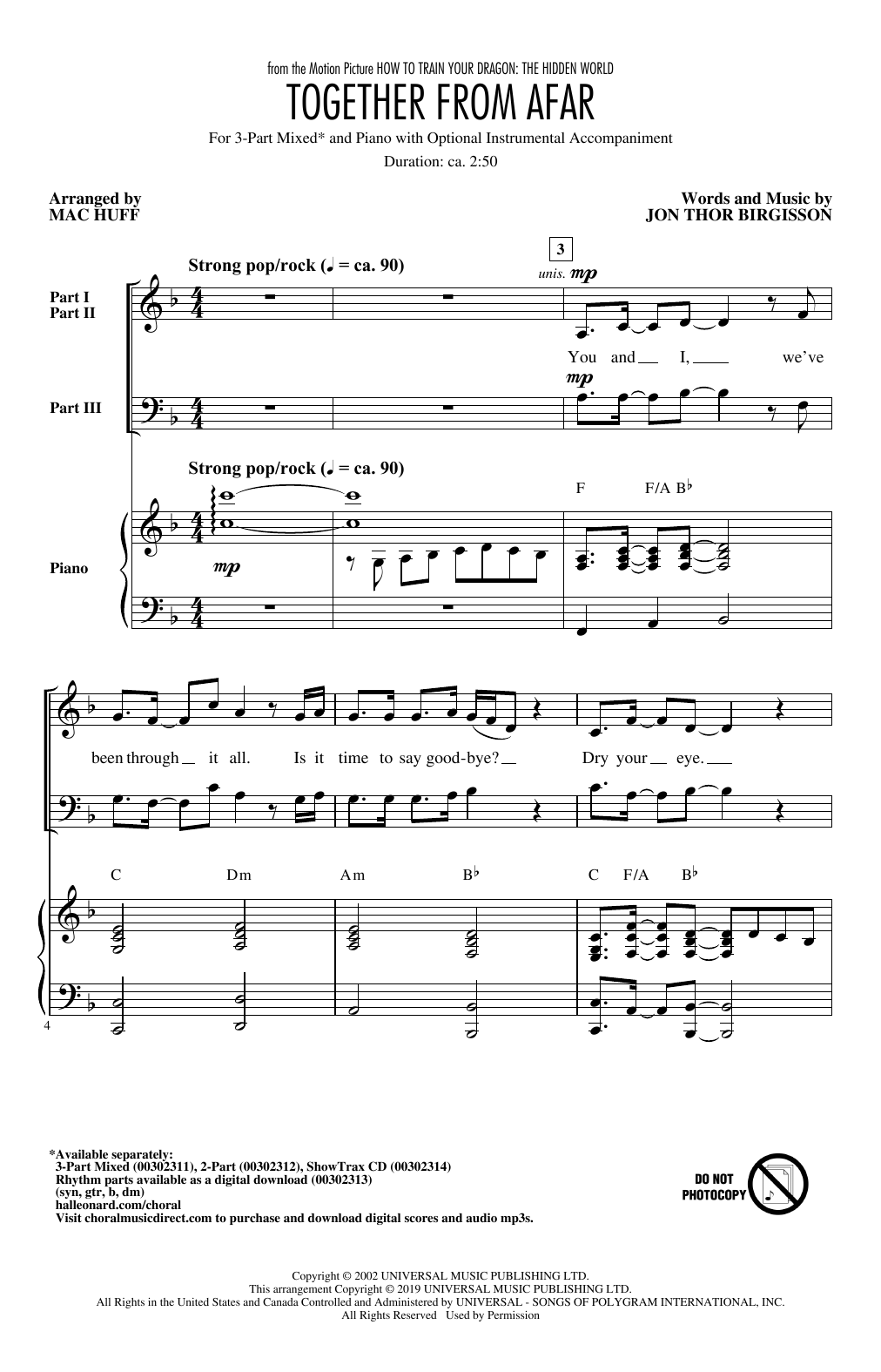 Jon Thor Birgisson Together From Afar (arr. Mac Huff) sheet music notes and chords arranged for 2-Part Choir
