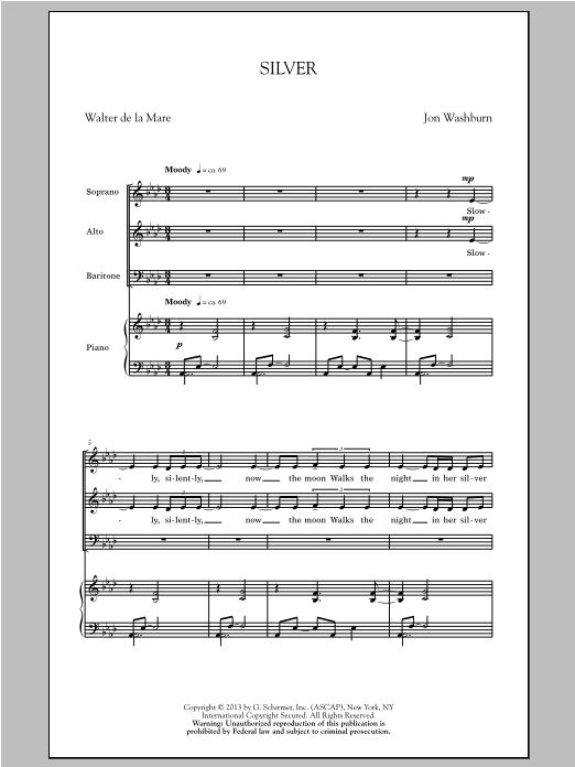 Jon Washburn Silver sheet music notes and chords arranged for SAB Choir