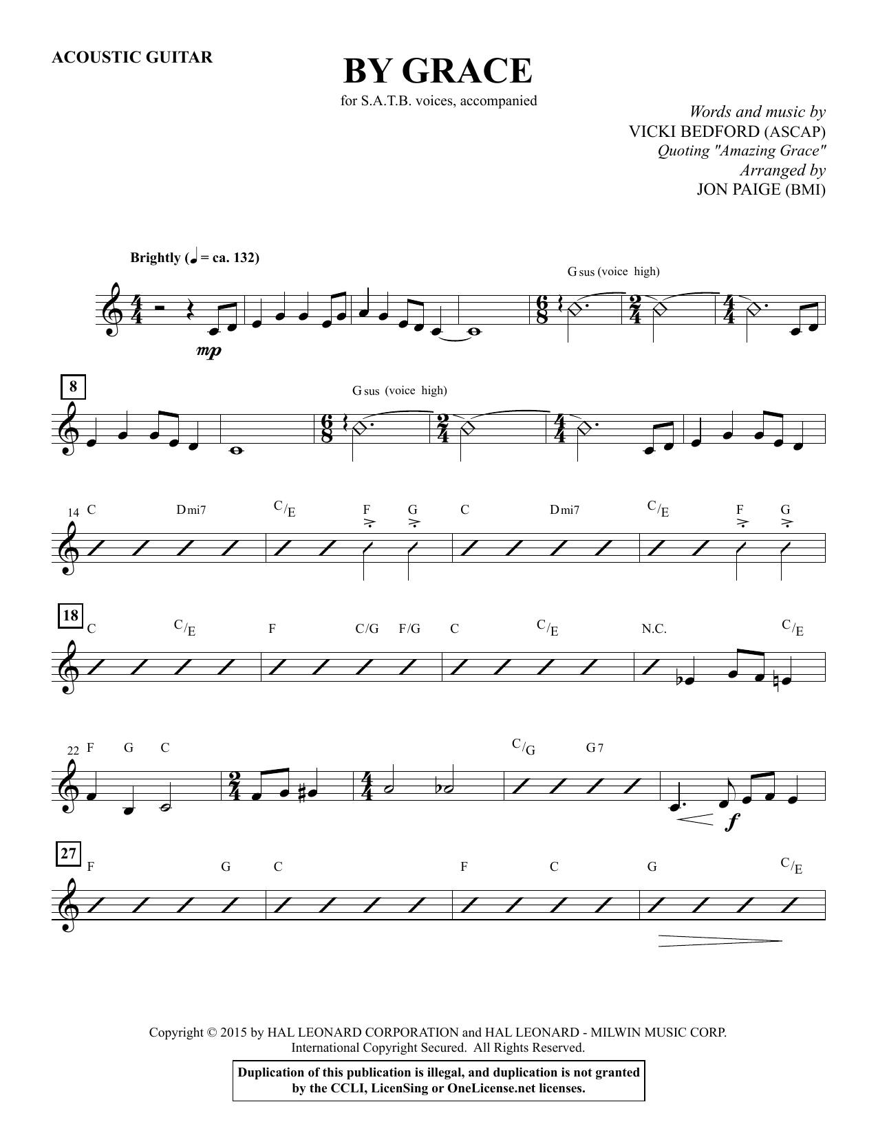 Jon Paige By Grace - Mandolin sheet music notes and chords arranged for Choir Instrumental Pak