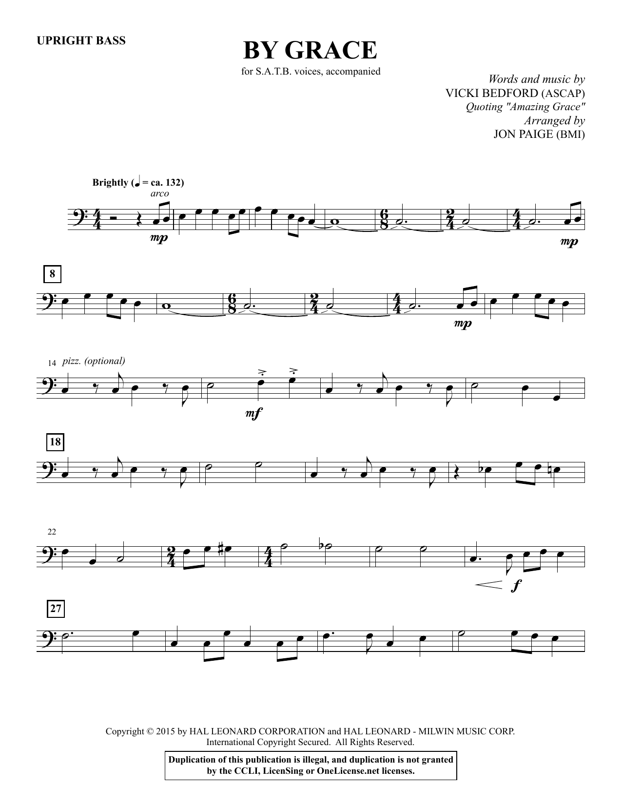 Jon Paige By Grace - Upright Bass sheet music notes and chords arranged for Choir Instrumental Pak