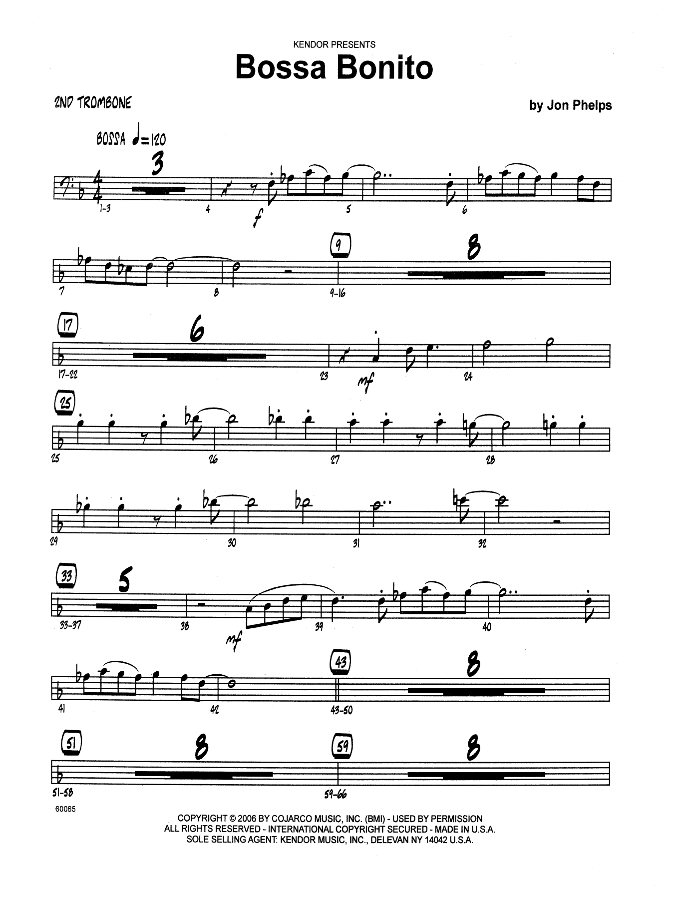 Jon Phelps Bossa Bonito - 2nd Trombone sheet music notes and chords arranged for Jazz Ensemble