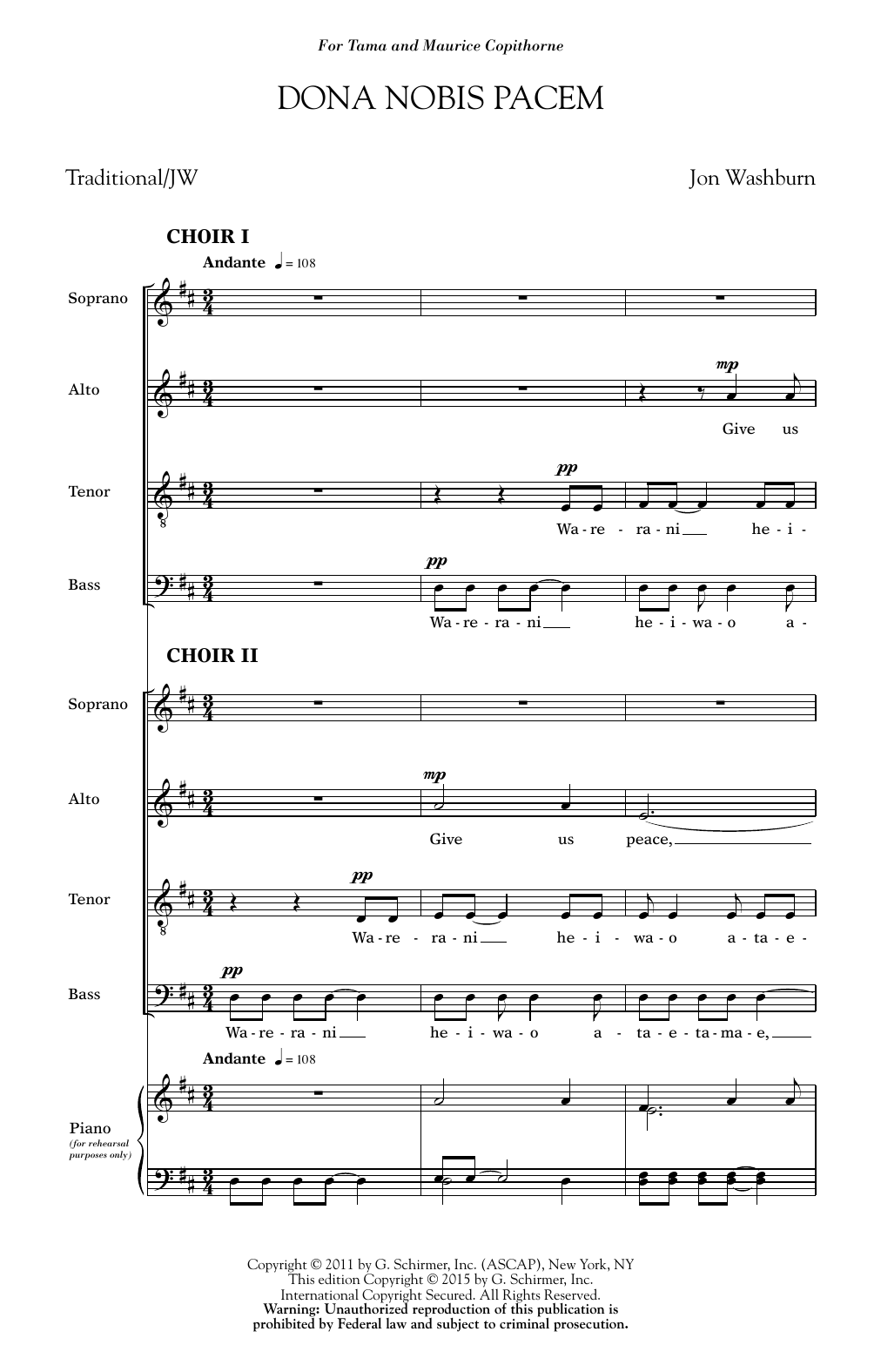 Jon Washburn Dona Nobis Pacem sheet music notes and chords arranged for SATB Choir