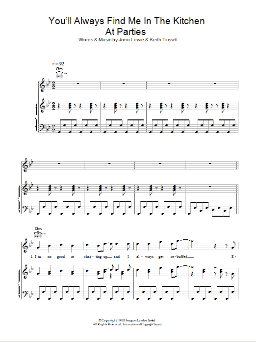Jona Lewie You'll Always Find Me In The Kitchen At Parties sheet music notes and chords arranged for Guitar Chords/Lyrics