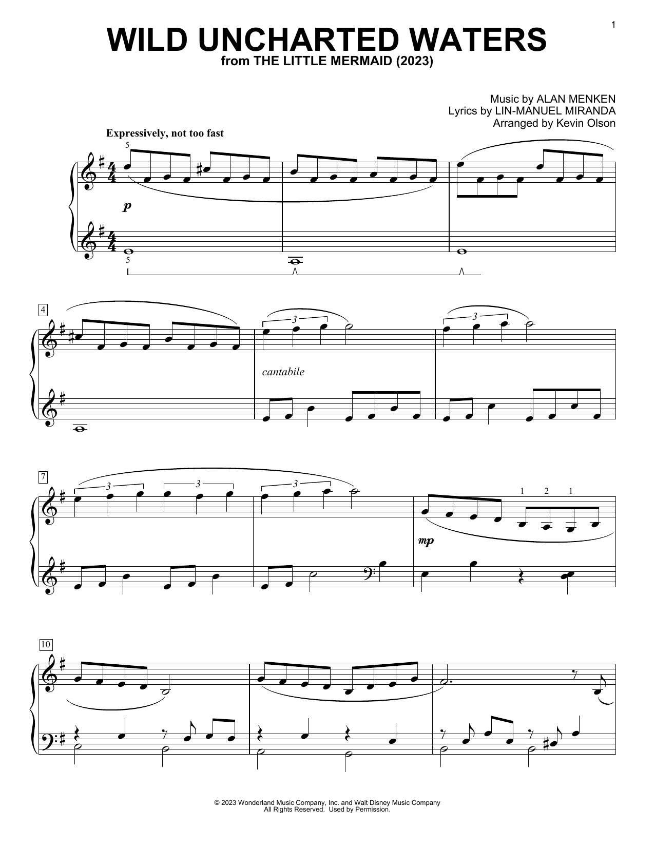 Jonah Hauer-King Wild Uncharted Waters (from The Little Mermaid) (2023) (arr. Kevin Olson) sheet music notes and chords arranged for Easy Piano Solo