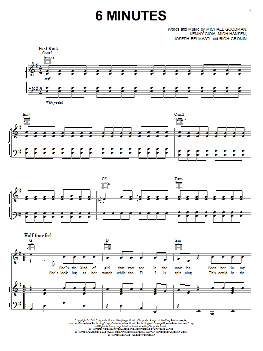 Jonas Brothers 6 Minutes sheet music notes and chords arranged for Piano, Vocal & Guitar Chords (Right-Hand Melody)