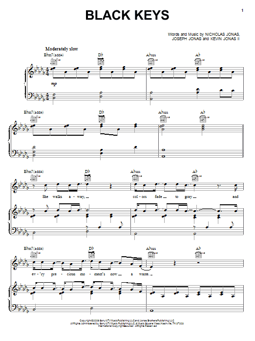 Jonas Brothers Black Keys sheet music notes and chords arranged for Easy Piano