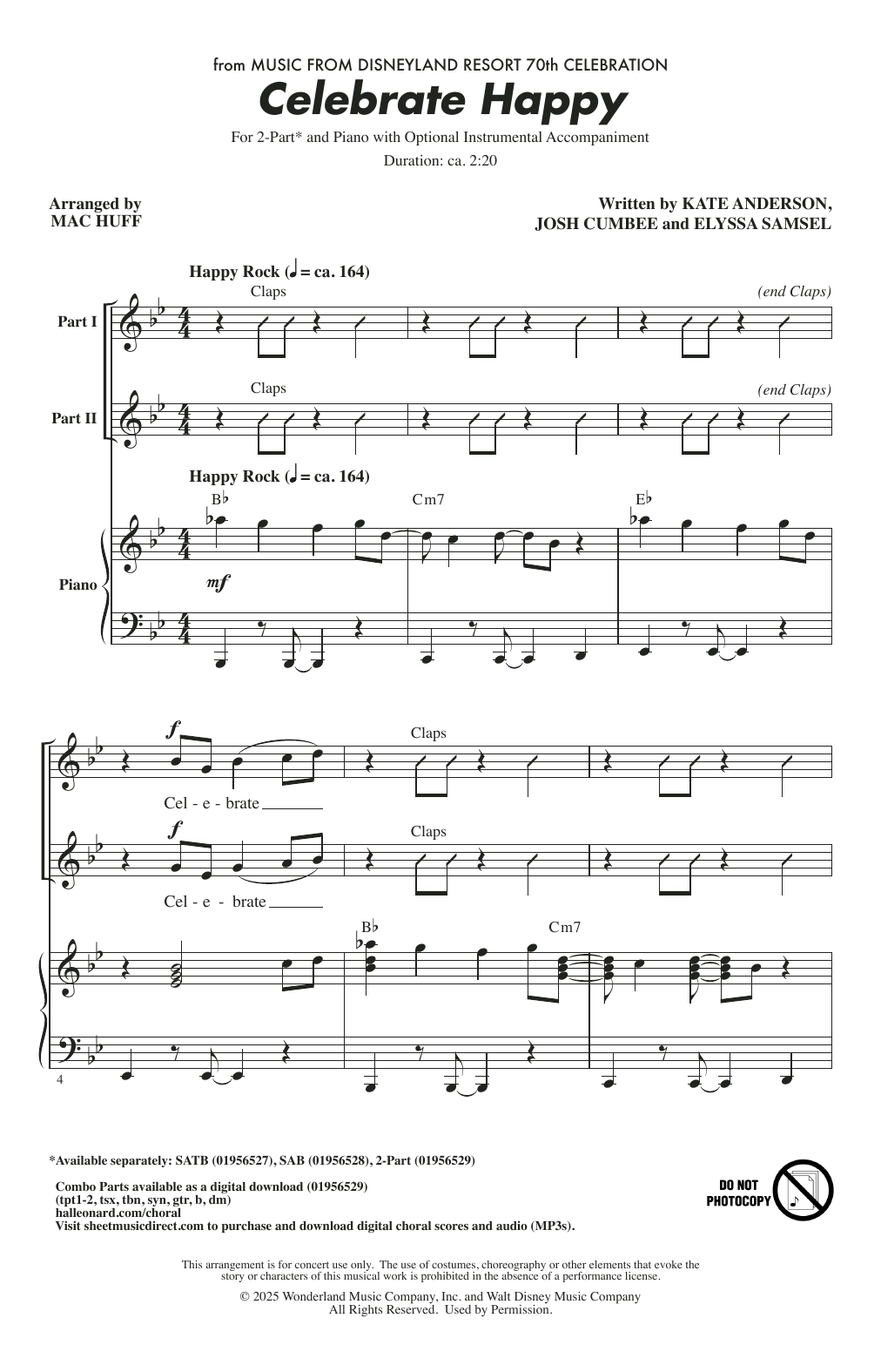 Jonas Brothers Celebrate Happy (arr. Mac Huff) sheet music notes and chords arranged for 2-Part Choir