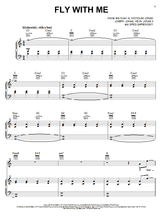 Jonas Brothers Fly With Me sheet music notes and chords arranged for Easy Piano