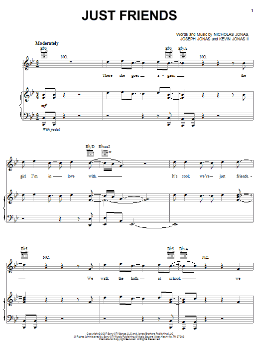 Jonas Brothers Just Friends sheet music notes and chords arranged for Easy Piano