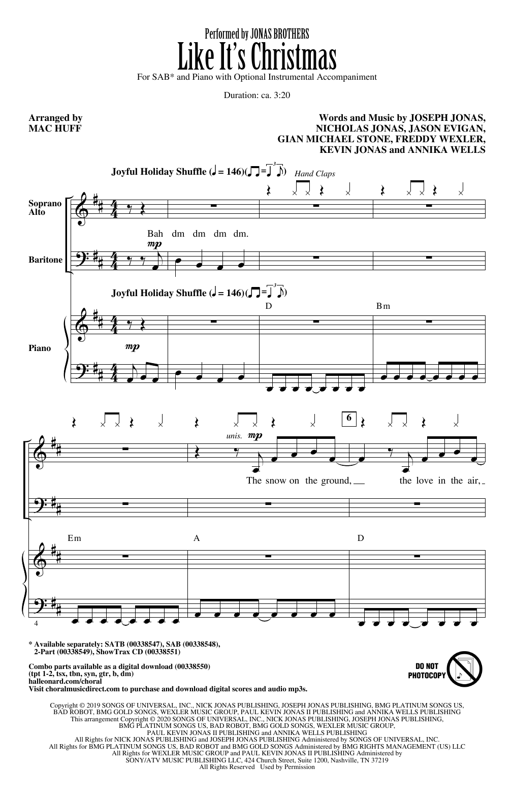 Jonas Brothers Like It's Christmas (arr. Mac Huff) sheet music notes and chords arranged for SATB Choir