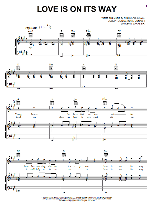 Jonas Brothers Love Is On Its Way sheet music notes and chords arranged for Piano, Vocal & Guitar Chords (Right-Hand Melody)