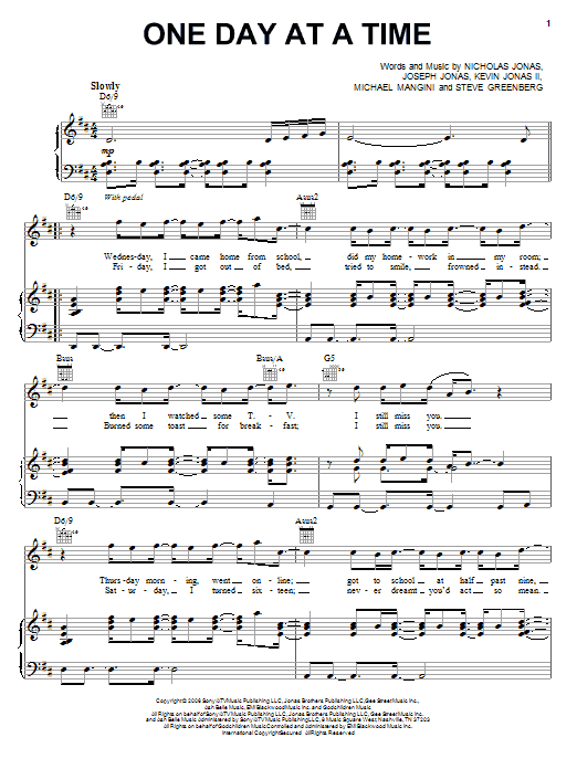 Jonas Brothers One Day At A Time sheet music notes and chords arranged for Piano, Vocal & Guitar Chords (Right-Hand Melody)