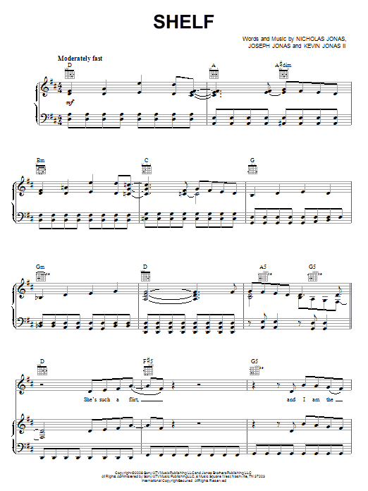 Jonas Brothers Shelf sheet music notes and chords arranged for Easy Piano