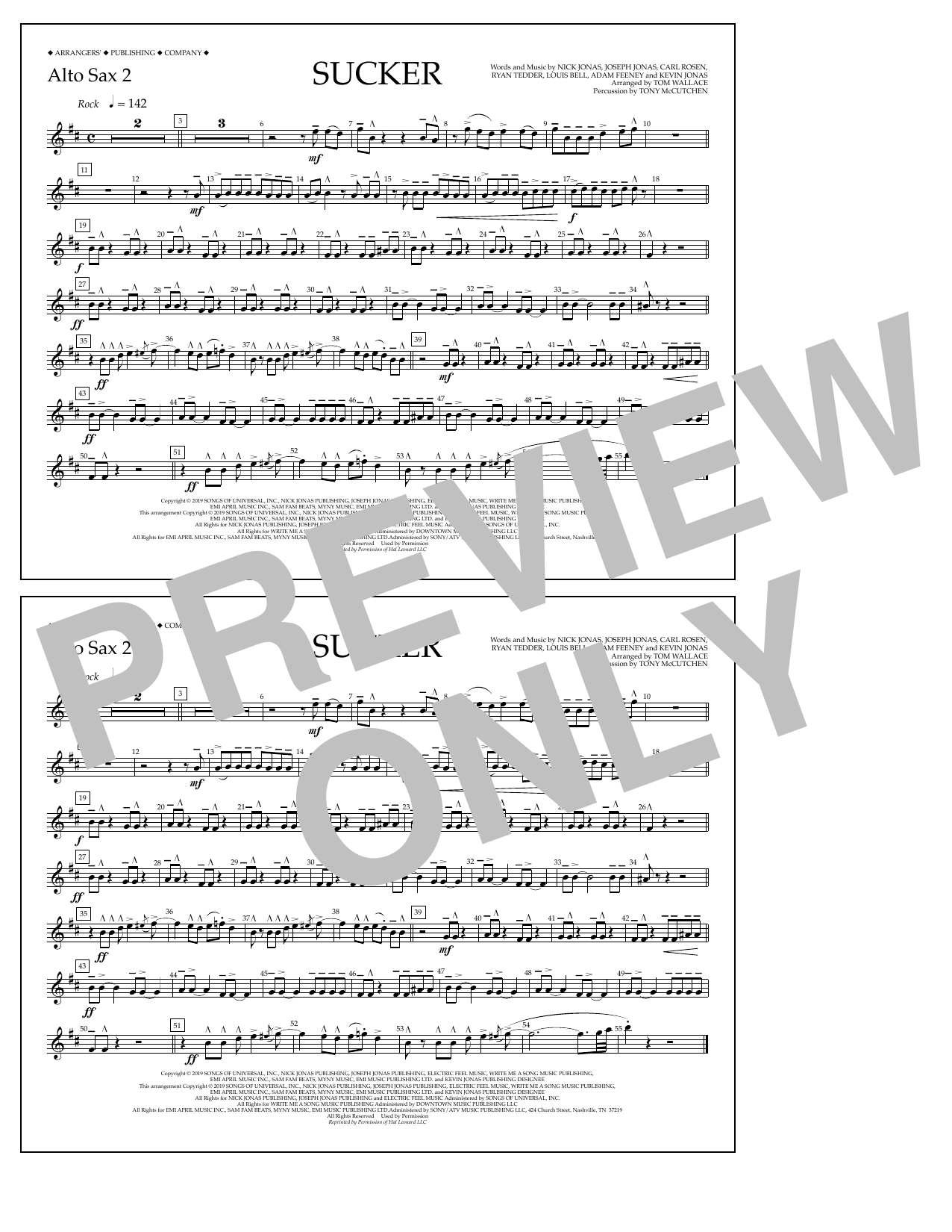 Jonas Brothers Sucker (arr. Tom Wallace) - Alto Sax 2 sheet music notes and chords arranged for Marching Band