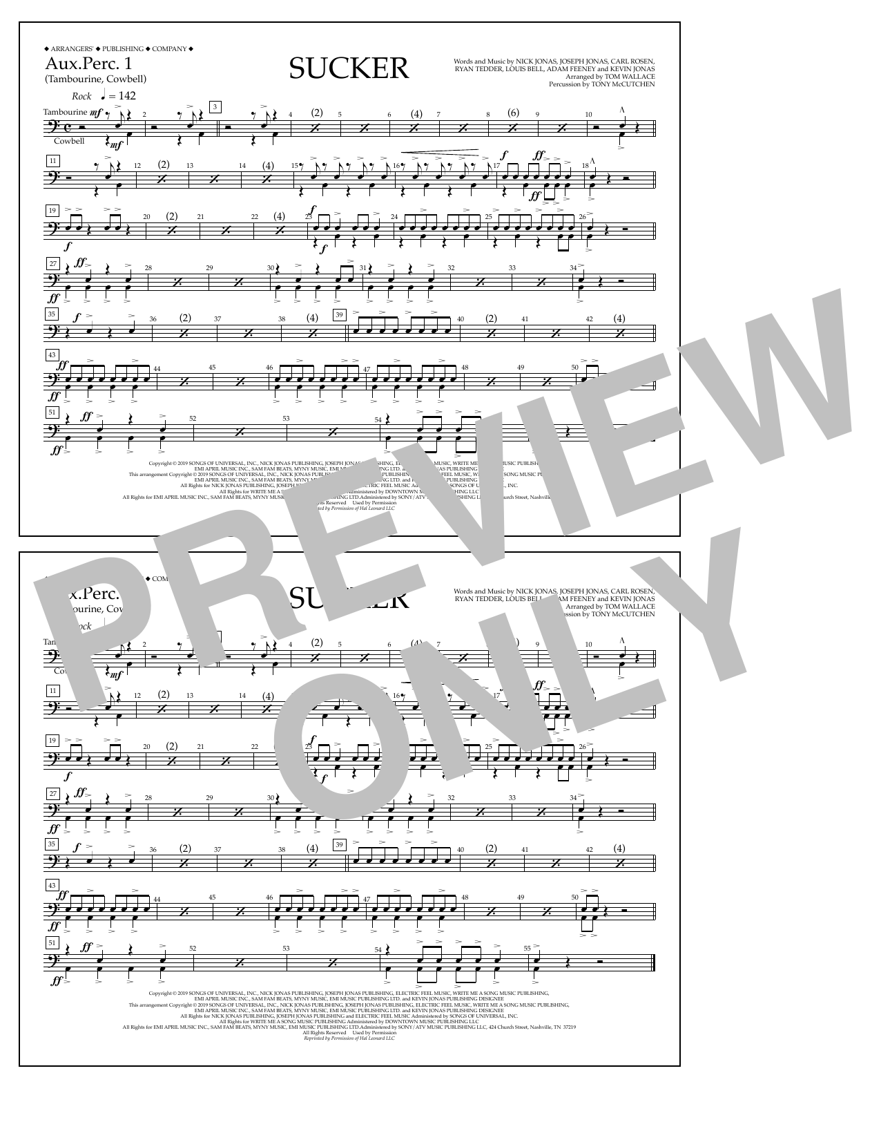 Jonas Brothers Sucker (arr. Tom Wallace) - Aux. Perc. 1 sheet music notes and chords arranged for Marching Band