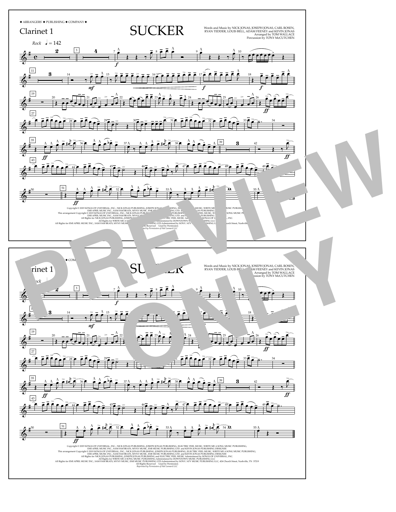 Jonas Brothers Sucker (arr. Tom Wallace) - Clarinet 1 sheet music notes and chords arranged for Marching Band