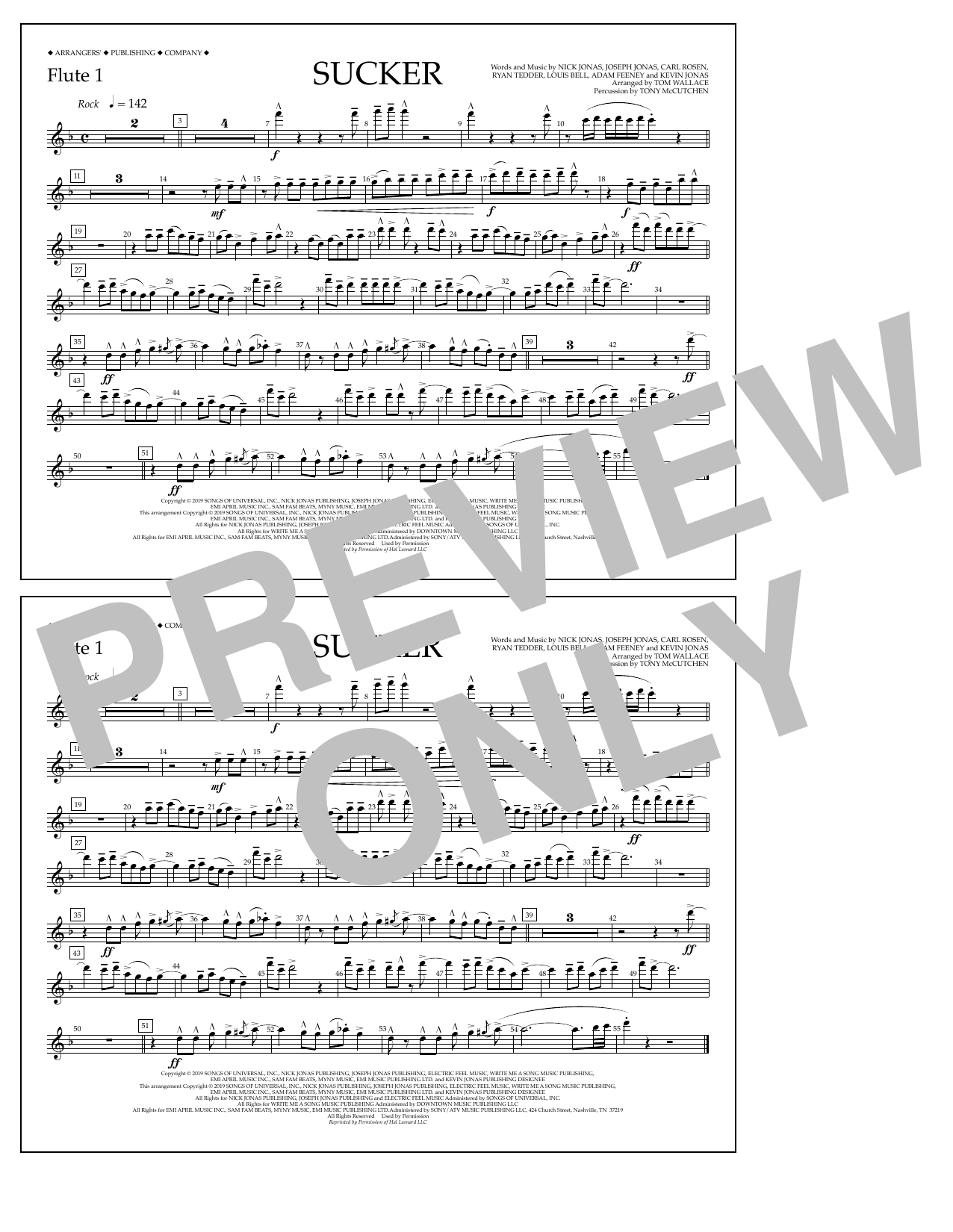 Jonas Brothers Sucker (arr. Tom Wallace) - Flute 1 sheet music notes and chords arranged for Marching Band