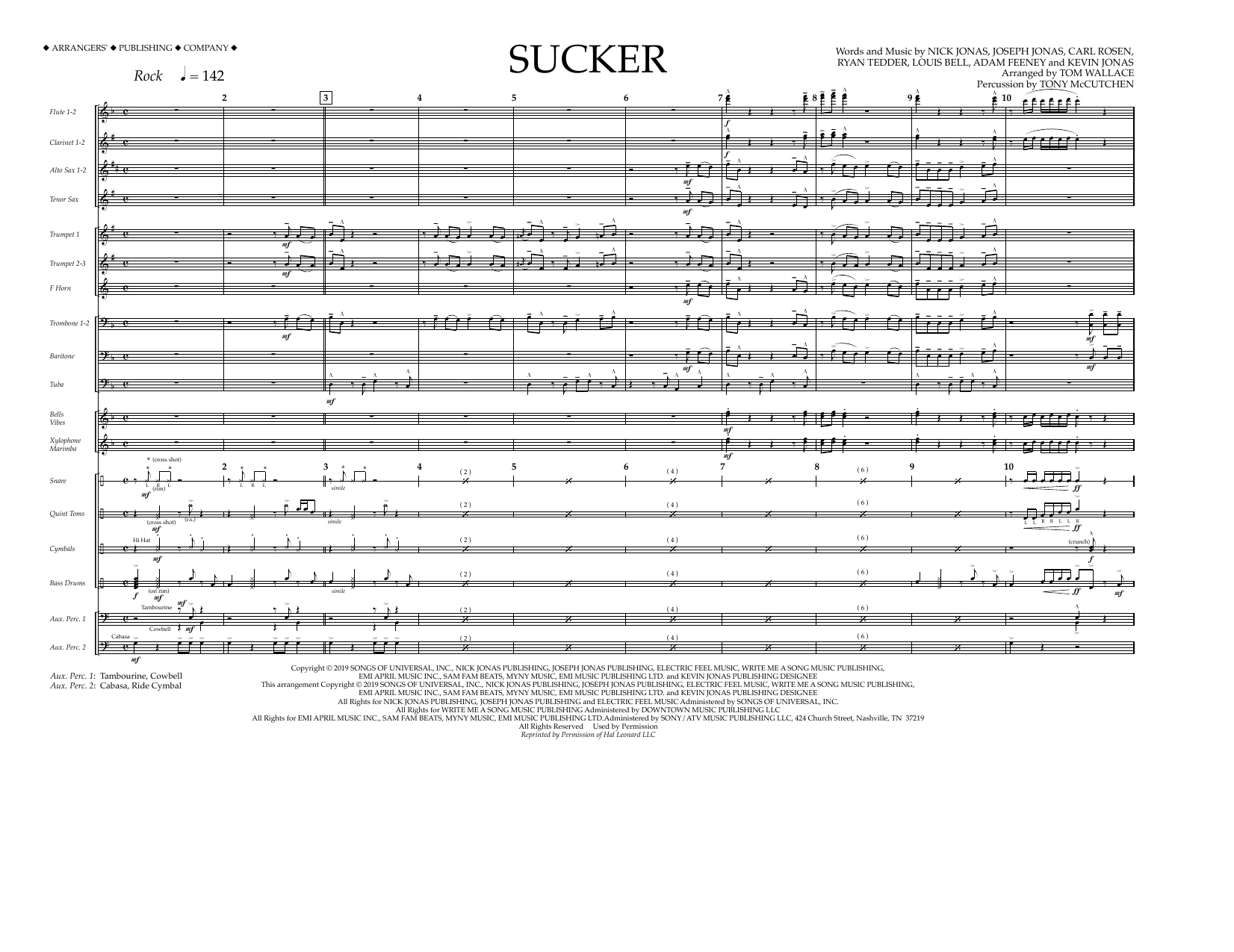 Jonas Brothers Sucker (arr. Tom Wallace) - Full Score sheet music notes and chords arranged for Marching Band