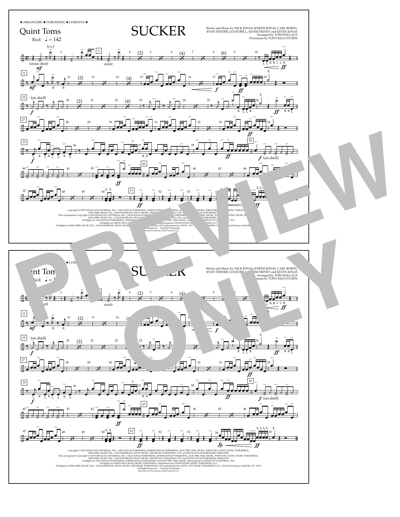Jonas Brothers Sucker (arr. Tom Wallace) - Quint-Toms sheet music notes and chords arranged for Marching Band