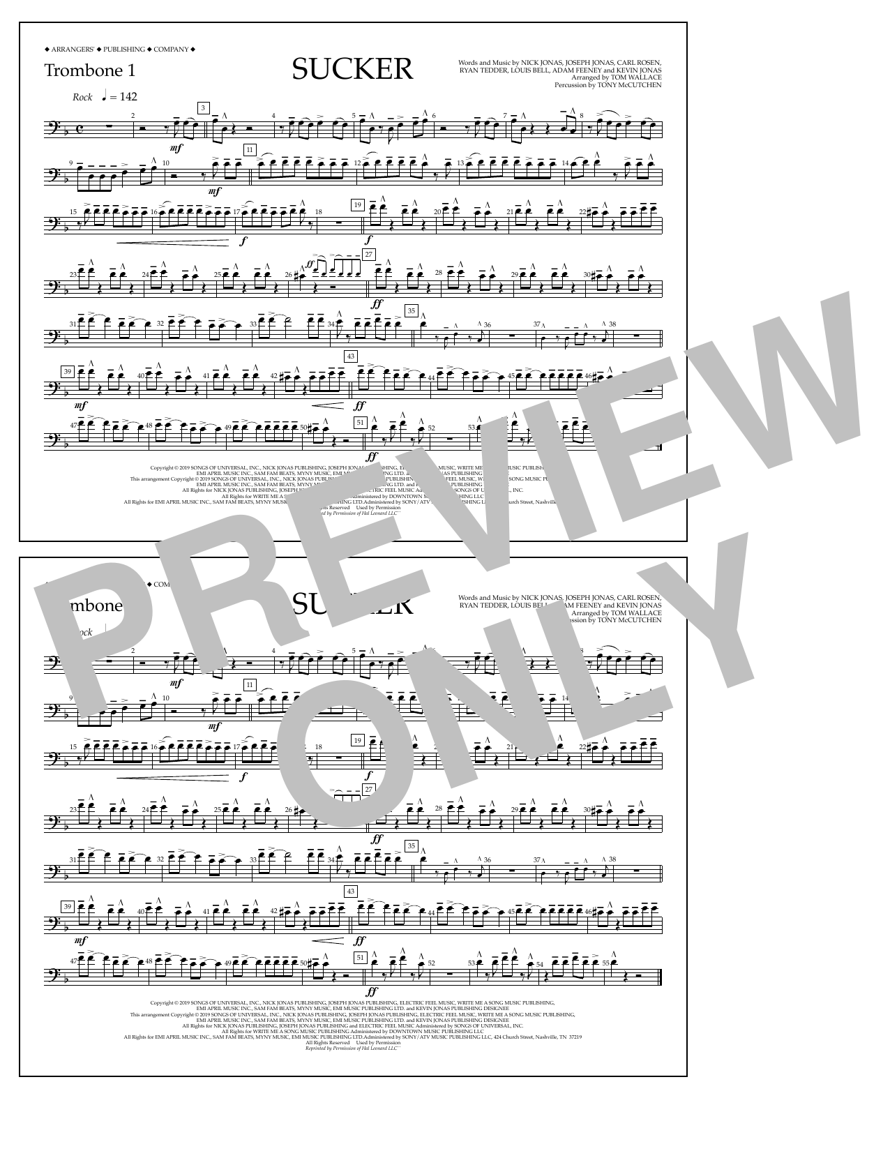 Jonas Brothers Sucker (arr. Tom Wallace) - Trombone 1 sheet music notes and chords arranged for Marching Band