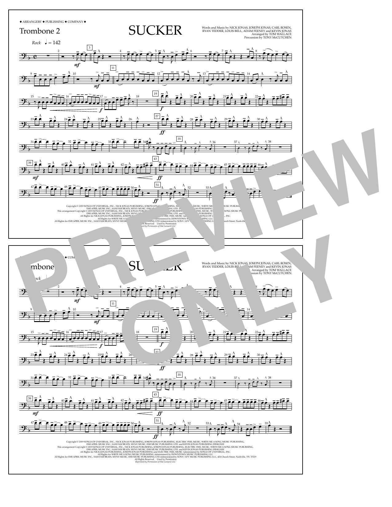 Jonas Brothers Sucker (arr. Tom Wallace) - Trombone 2 sheet music notes and chords arranged for Marching Band