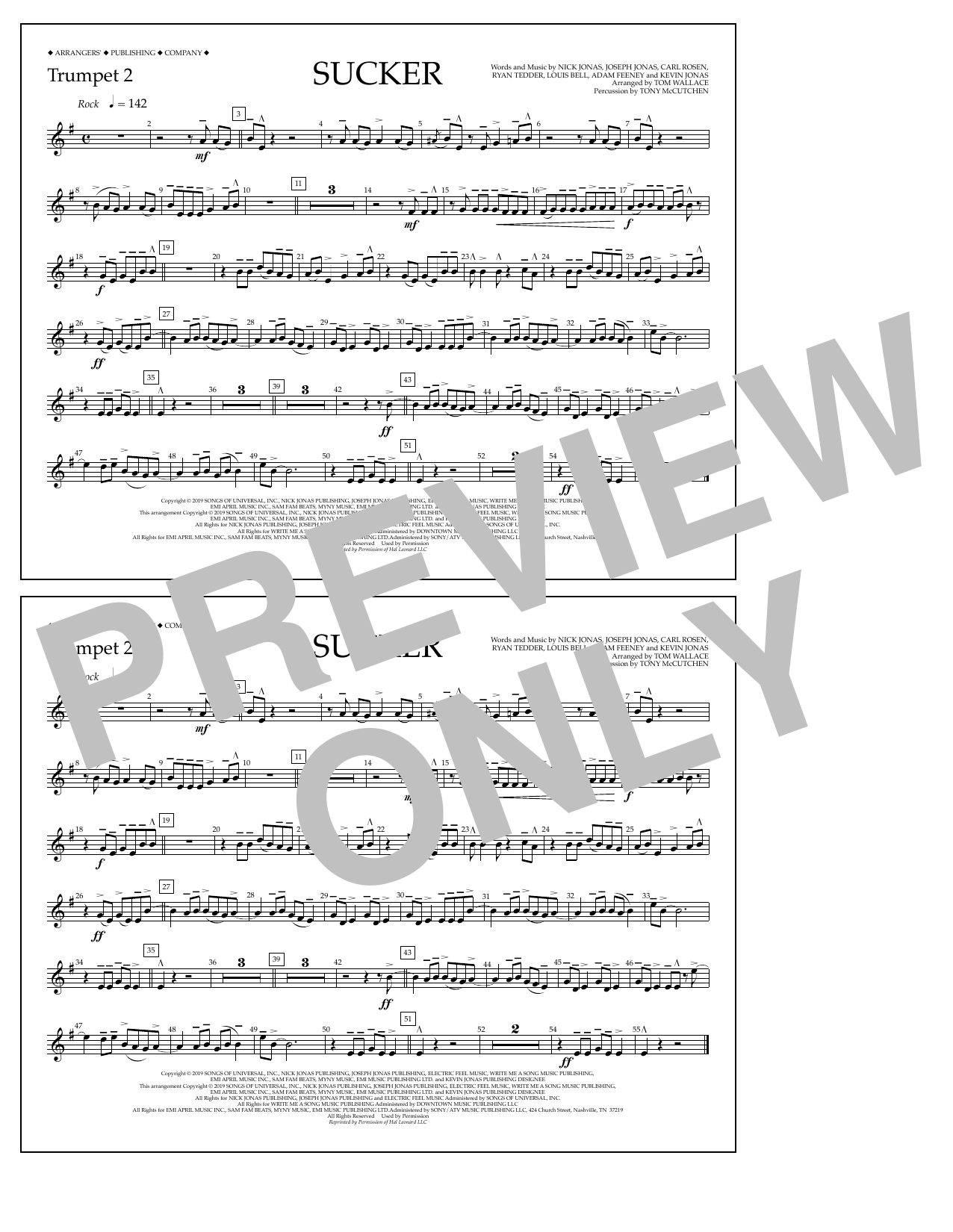 Jonas Brothers Sucker (arr. Tom Wallace) - Trumpet 2 sheet music notes and chords arranged for Marching Band