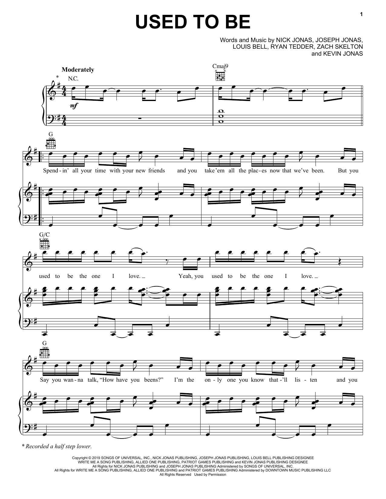 Jonas Brothers Used To Be sheet music notes and chords arranged for Piano, Vocal & Guitar Chords (Right-Hand Melody)