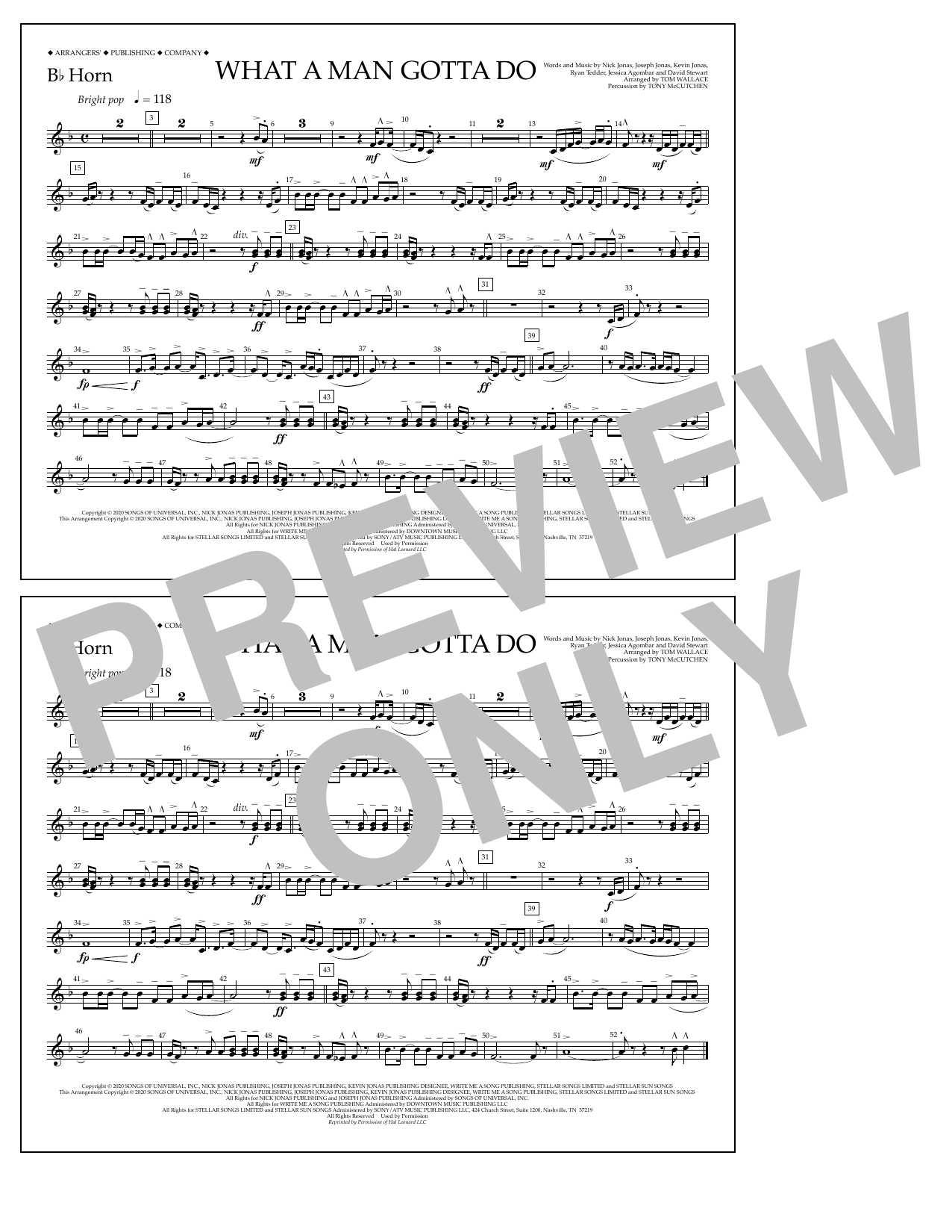 Jonas Brothers What a Man Gotta Do (arr. Tom Wallace) - Bb Horn sheet music notes and chords arranged for Marching Band