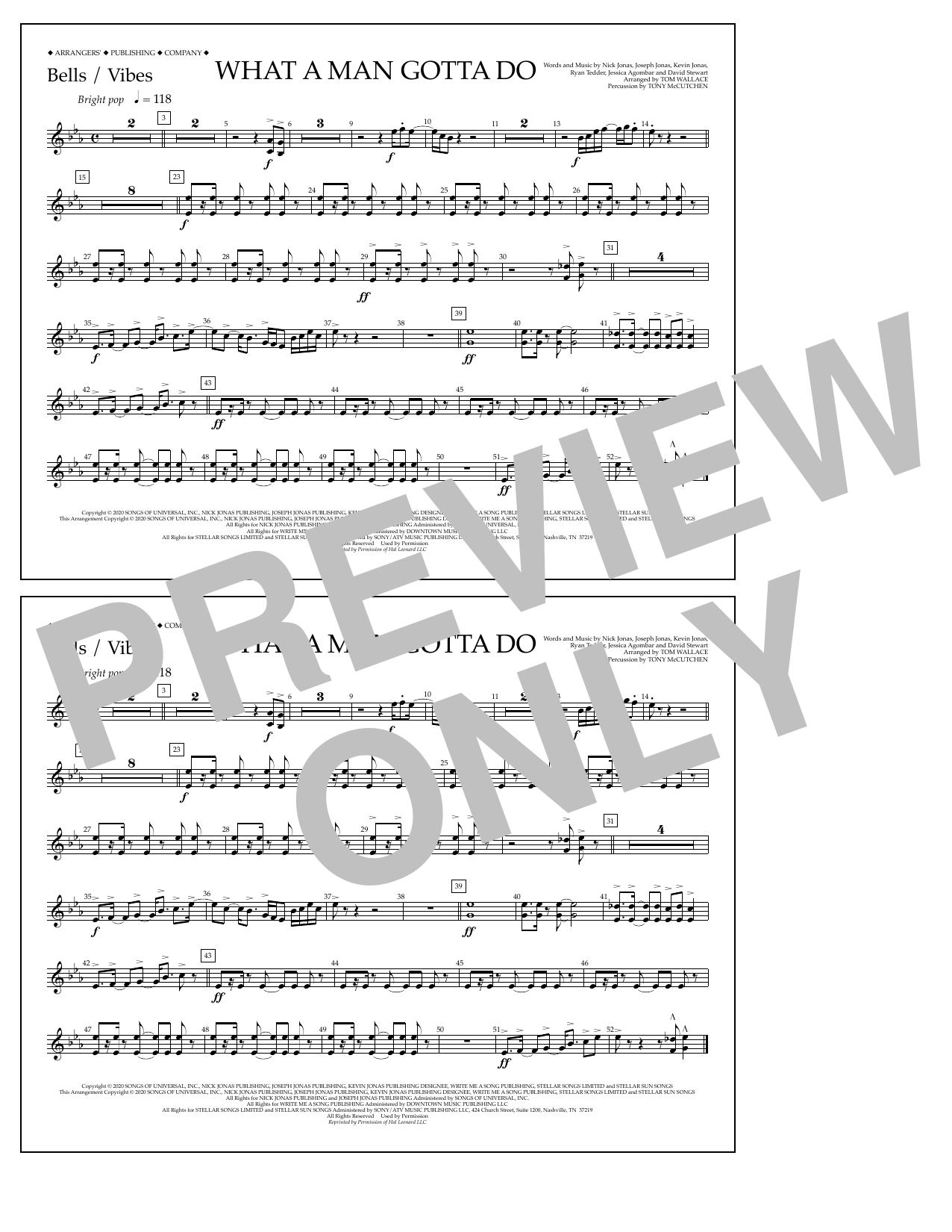 Jonas Brothers What a Man Gotta Do (arr. Tom Wallace) - Bells/Vibes sheet music notes and chords arranged for Marching Band