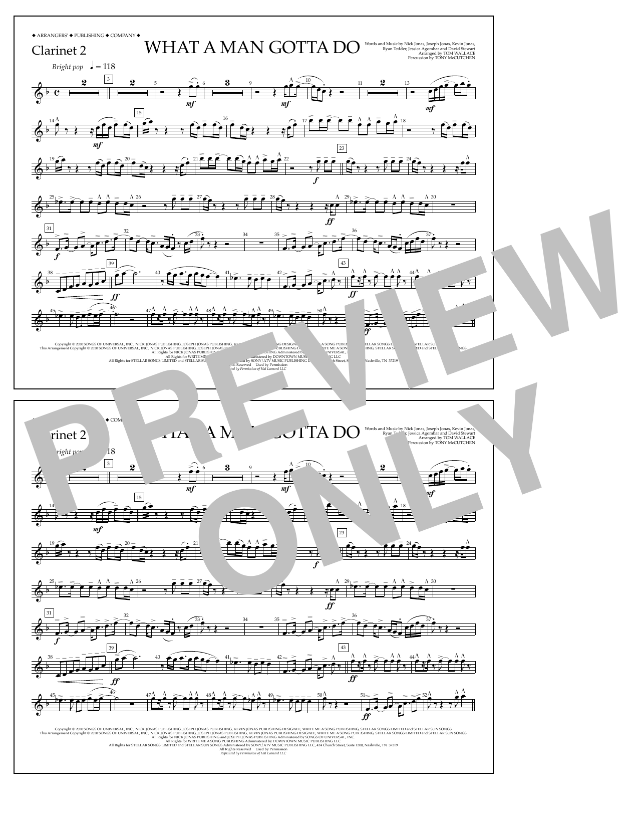 Jonas Brothers What a Man Gotta Do (arr. Tom Wallace) - Clarinet 2 sheet music notes and chords arranged for Marching Band