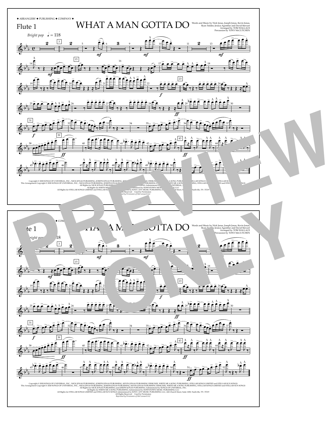 Jonas Brothers What a Man Gotta Do (arr. Tom Wallace) - Flute 1 sheet music notes and chords arranged for Marching Band