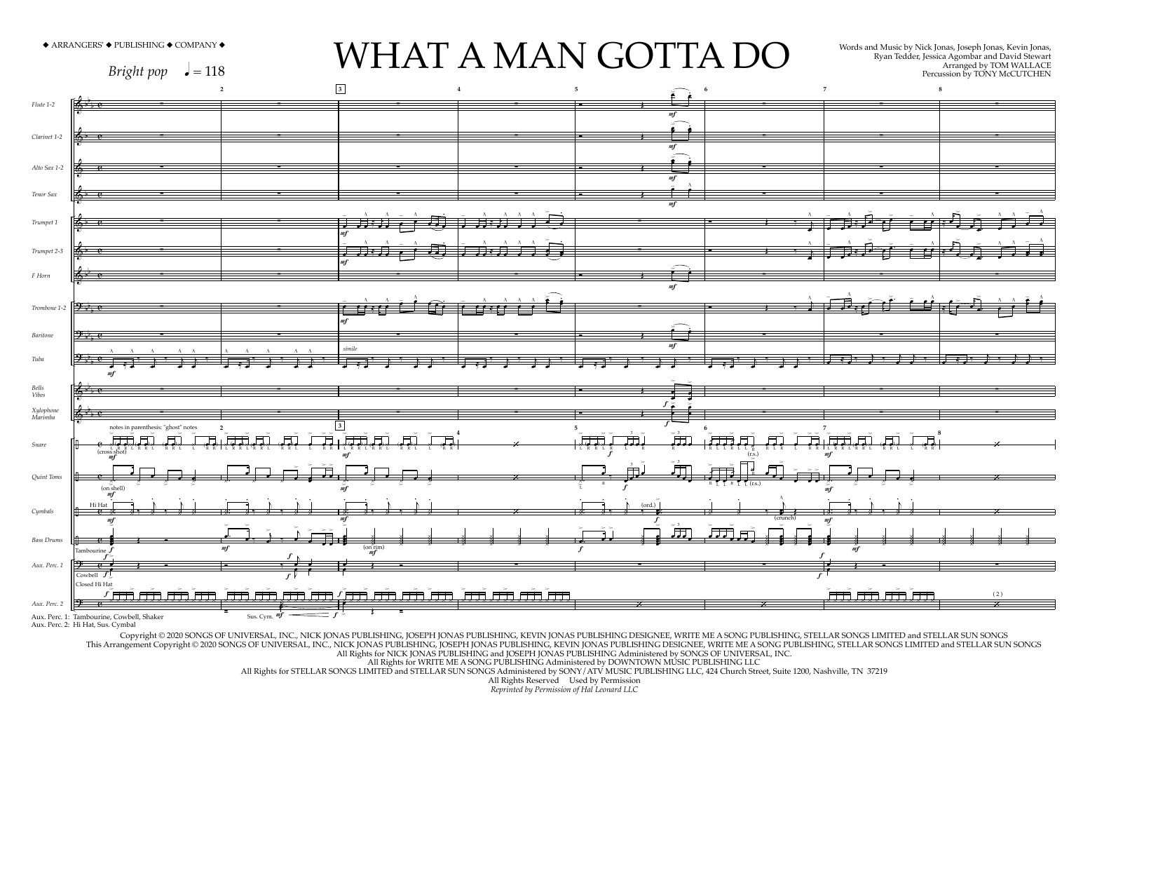 Jonas Brothers What a Man Gotta Do (arr. Tom Wallace) - Full Score sheet music notes and chords arranged for Marching Band